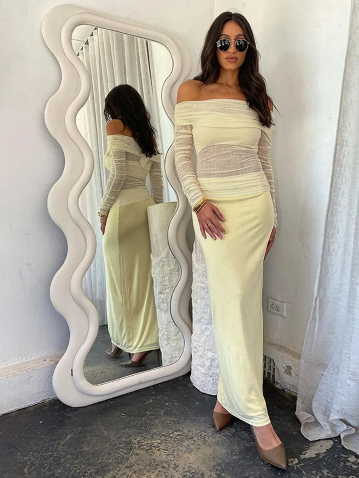 Two-piece set: maxi skirt and off-shoulder mesh top - Blina