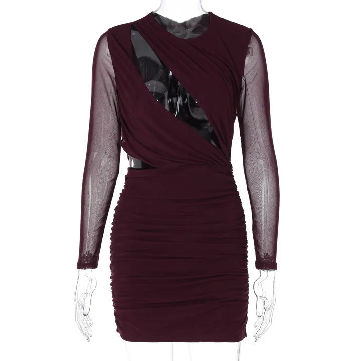 Ruched mini dress with cutouts and mesh sleeves - Hagar