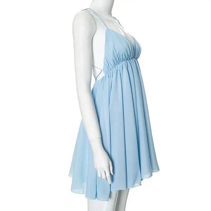 Ruffled Chiffon Mini Dress with Back Ties - Tulum