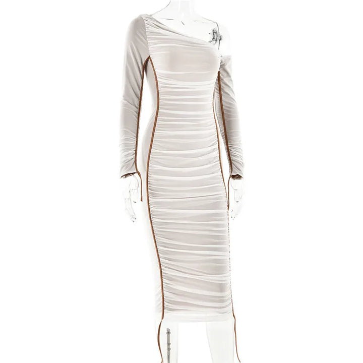 Midi ruched dress with asymmetrical neckline - LOV