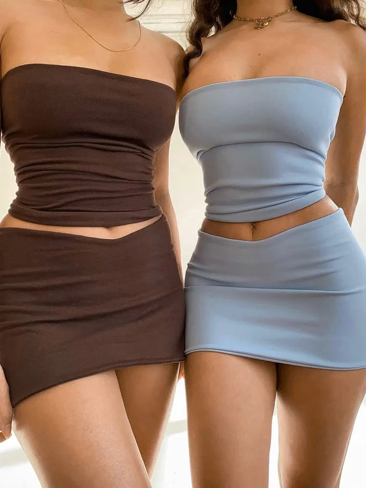 Two-Piece Set: Strapless Top and Mini Skirt - Tani
