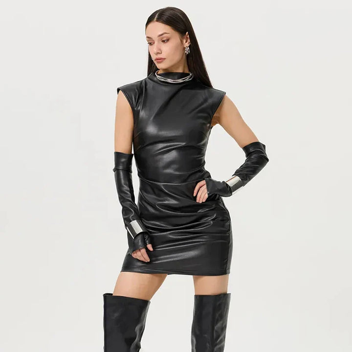 Faux Leather Mini Dress with Glove Detail - Juliet