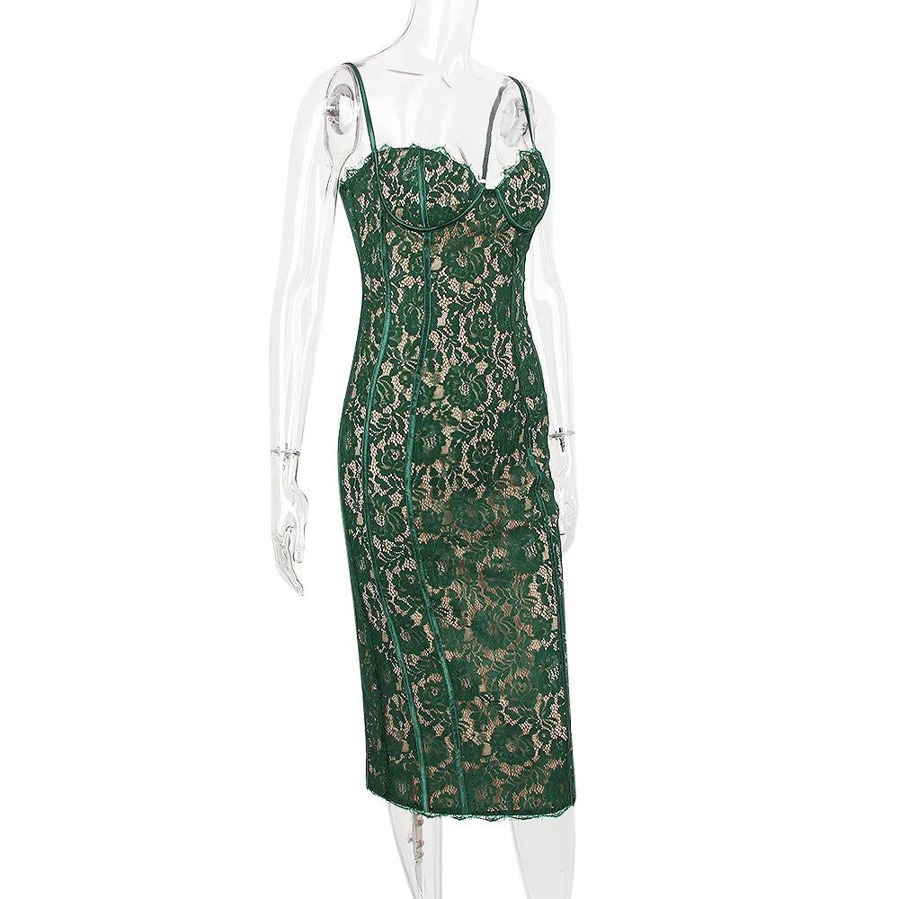 Fitted Lace Midi Dress - Barbara