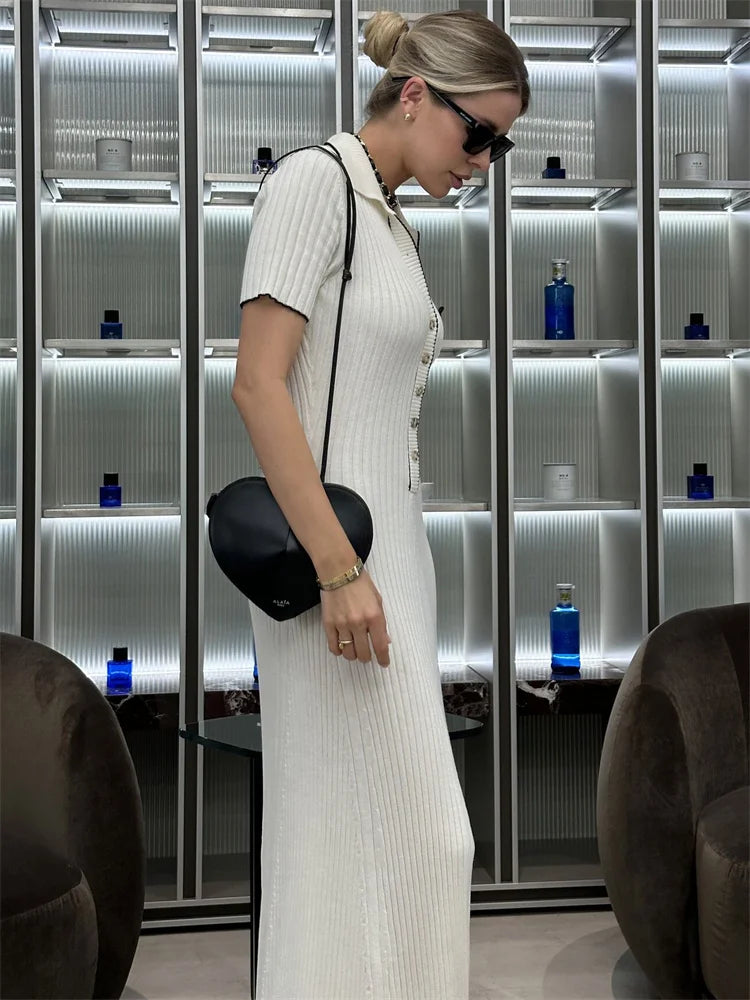 Knitted Maxi Dress with Elegant Design and Button Decoration - Ivanna