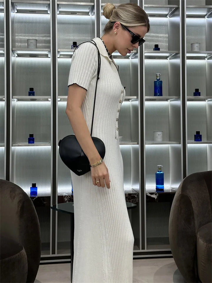 Knitted Maxi Dress with Elegant Design and Button Decoration - Ivanna