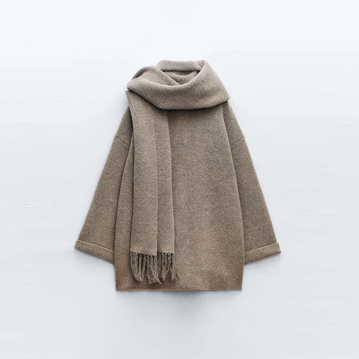 Wool Coat with Scarf Design, Button and Pocket Details - Lorenzo