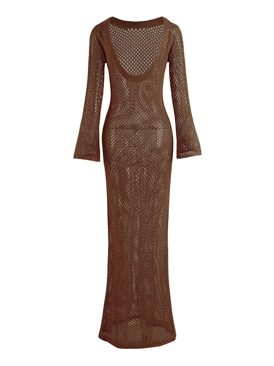 Mesh Maxi Beach Dress with Open Chest/Back - Amber