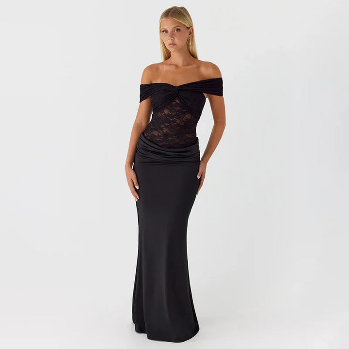 Maxi off-shoulder dress with lace design - LINI