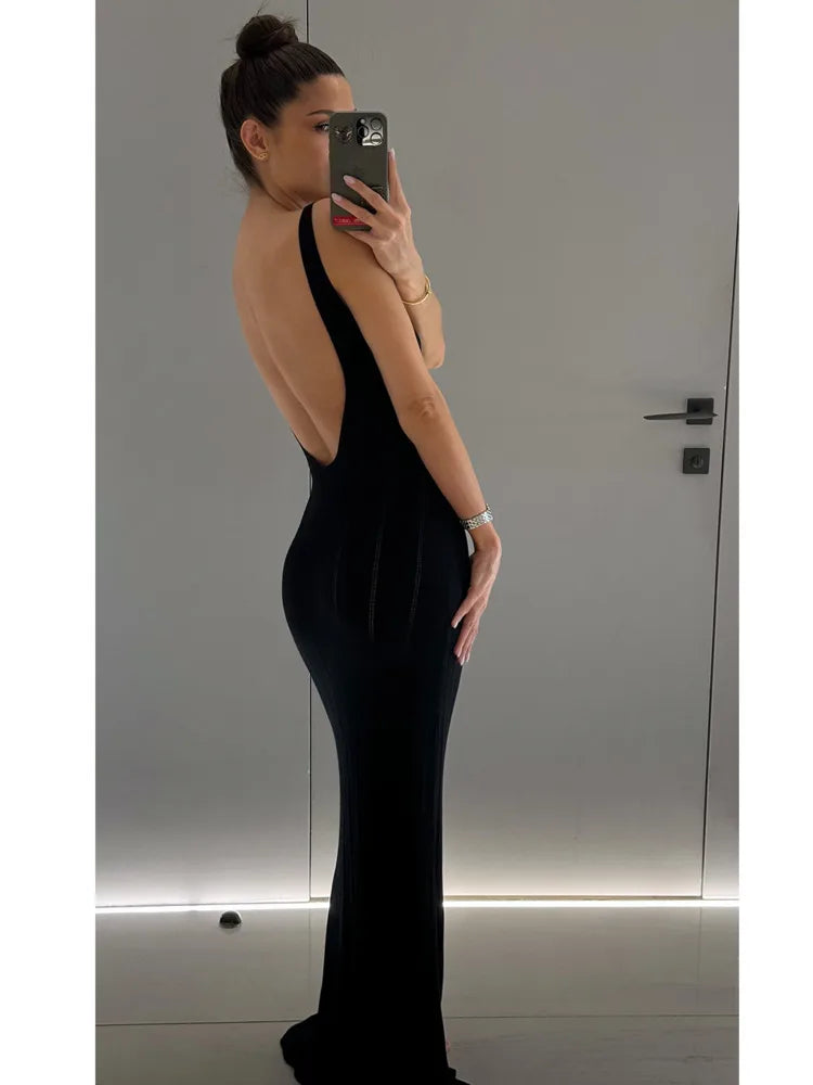 Knitted Maxi Dress with Open Back - Maliyah