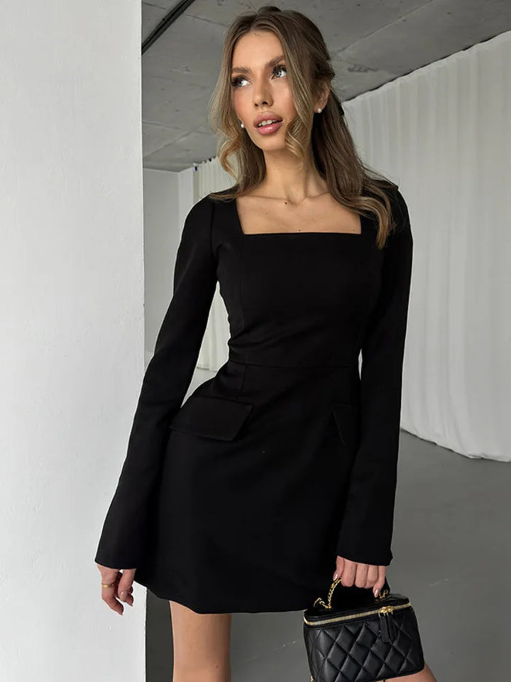 Tailored A-line mini dress with back tie waist and pocket detail - Yar
