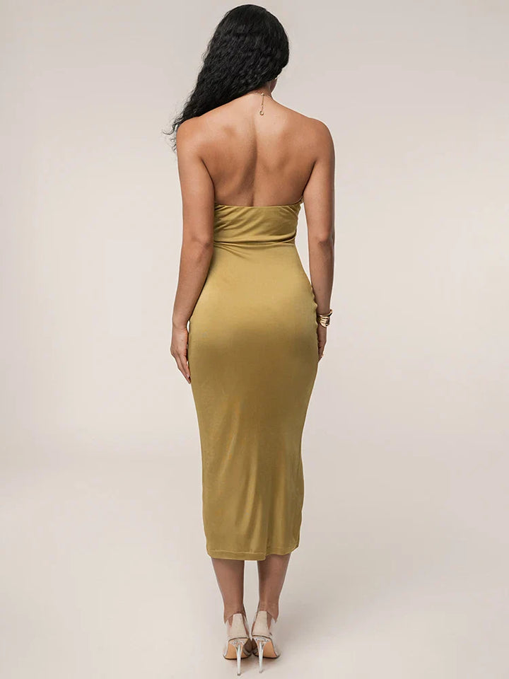 Fitted midi dress with chain and buckle cutout detail - John