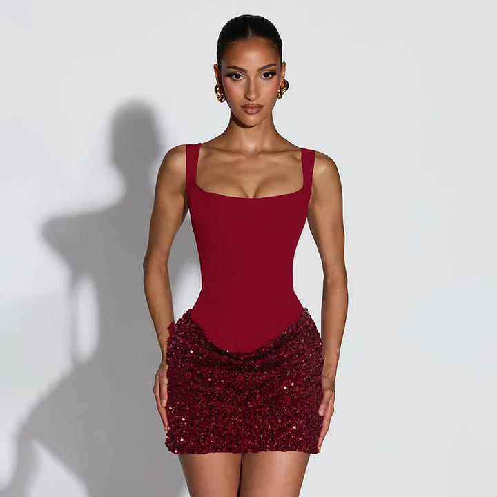 Mini Dress with Sequin Design - Rozan