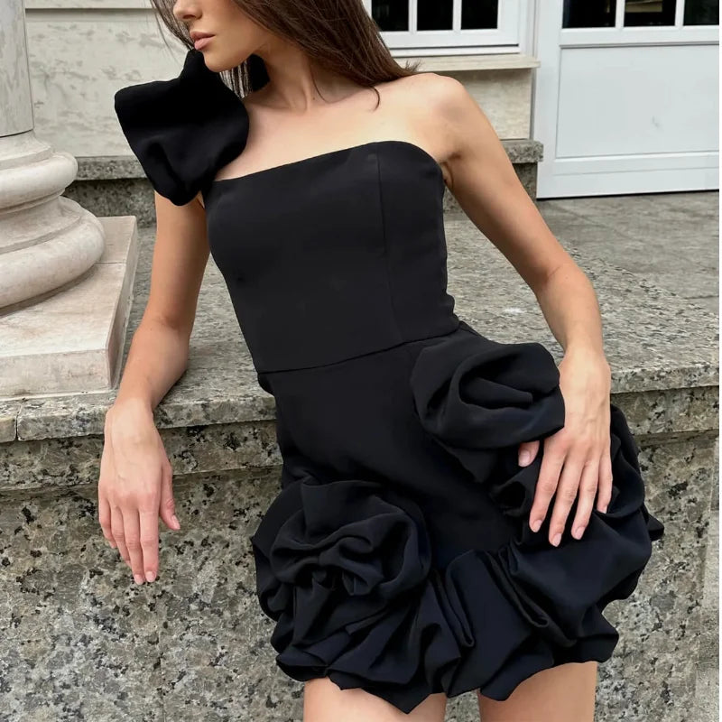 Mini Dress with Pleats and One-Shoulder Design - Florina