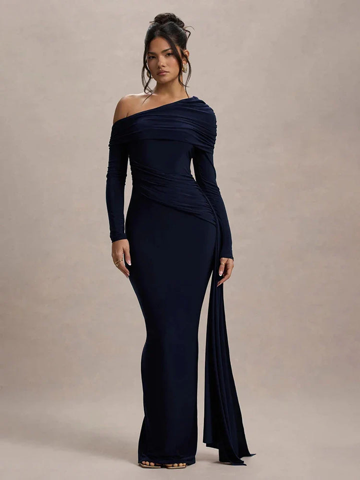 Off-shoulder maxi dress with ruching and ruffle detail - Miguel