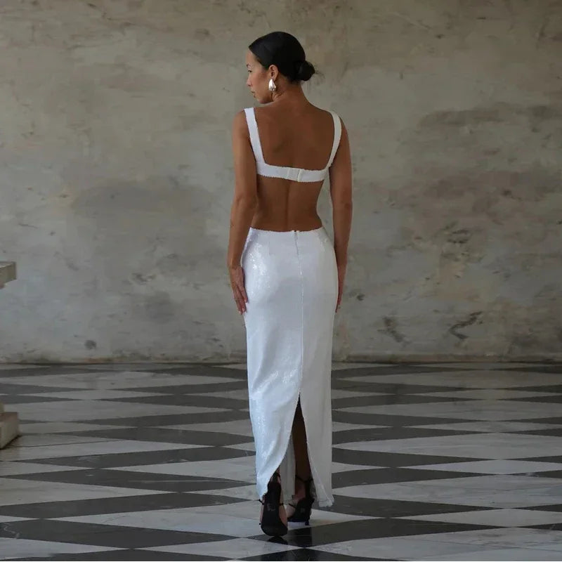Sequin Maxi Dress with Open Back and Waist - Catalina