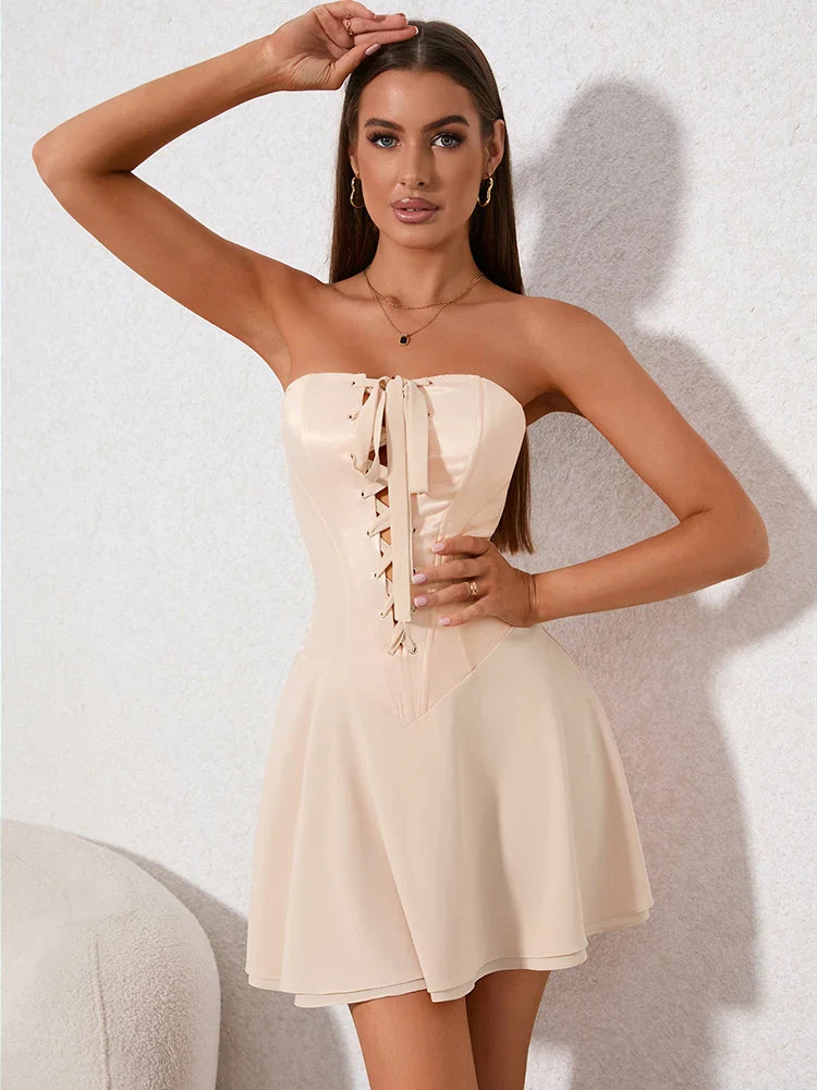Mini strapless dress with satin corset design - Lilia