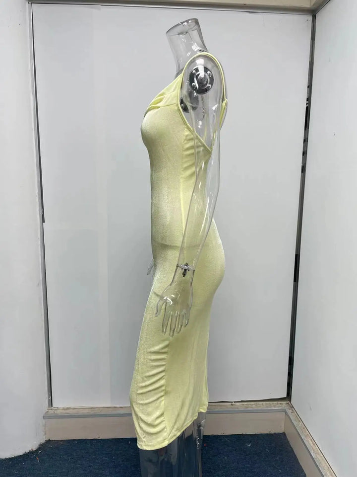 Summer midi knitted dress with slit decoration - Smile