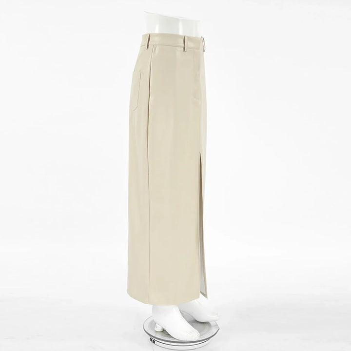 Maxi faux leather skirt with slit design - MAGEN