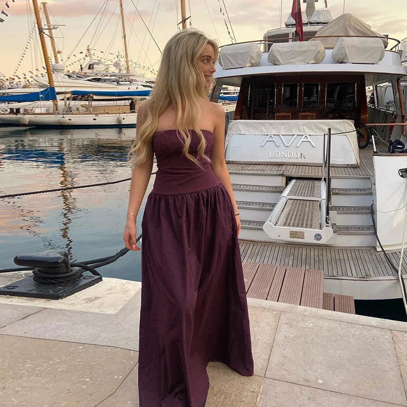 Strapless Maxi Dress with Pockets and A-Line Cut - Indy