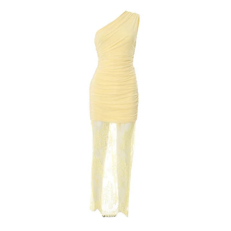 Maxi dress with ruching and lace design - Ameriza