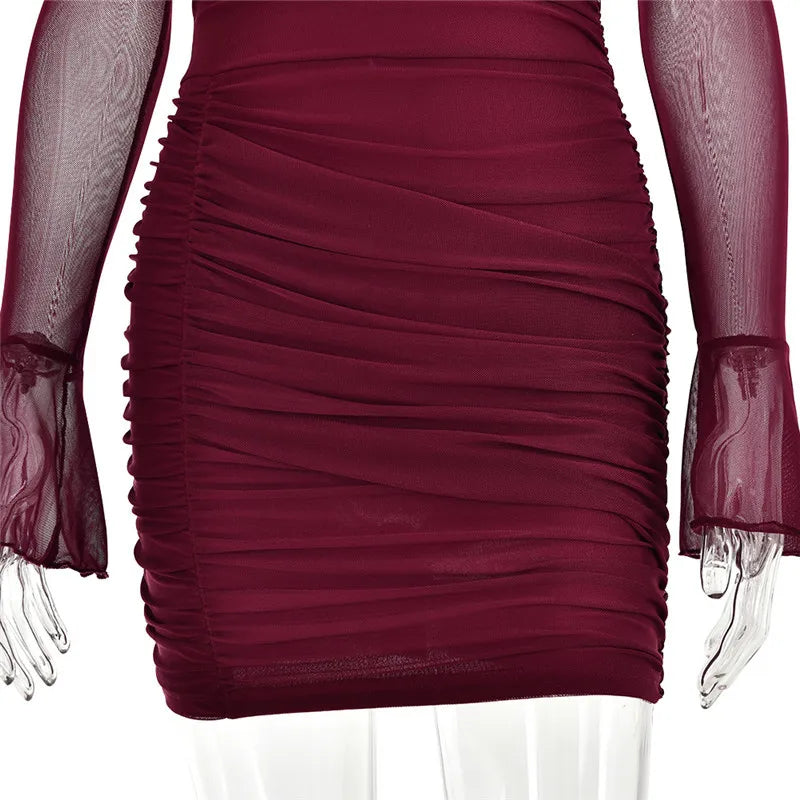 Mini pleated dress with turtleneck and chiffon bell sleeves - NARA