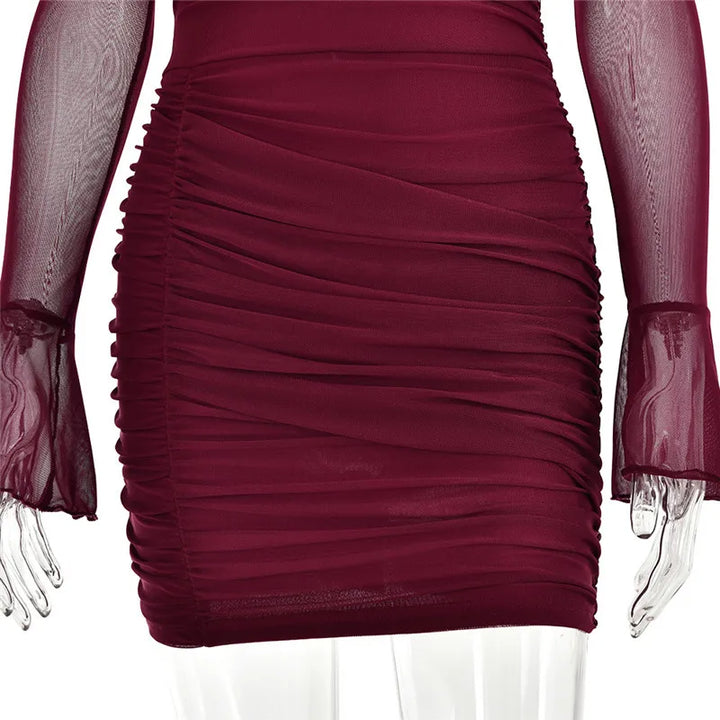 Mini pleated dress with turtleneck and chiffon bell sleeves - NARA