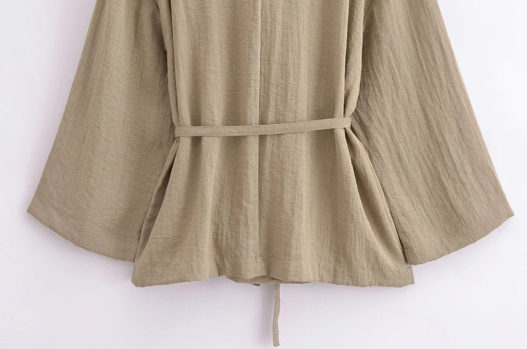 Two-Piece Linen Suit with Tie Shirt and Long Pants - Ava