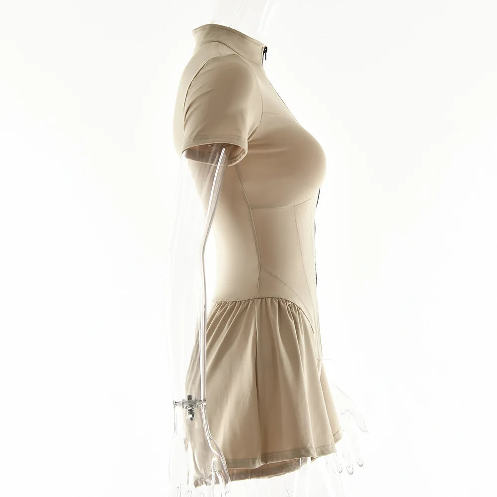 Short Sporty Jumpsuit with Corset Cut and Front Zipper Closure - Averie