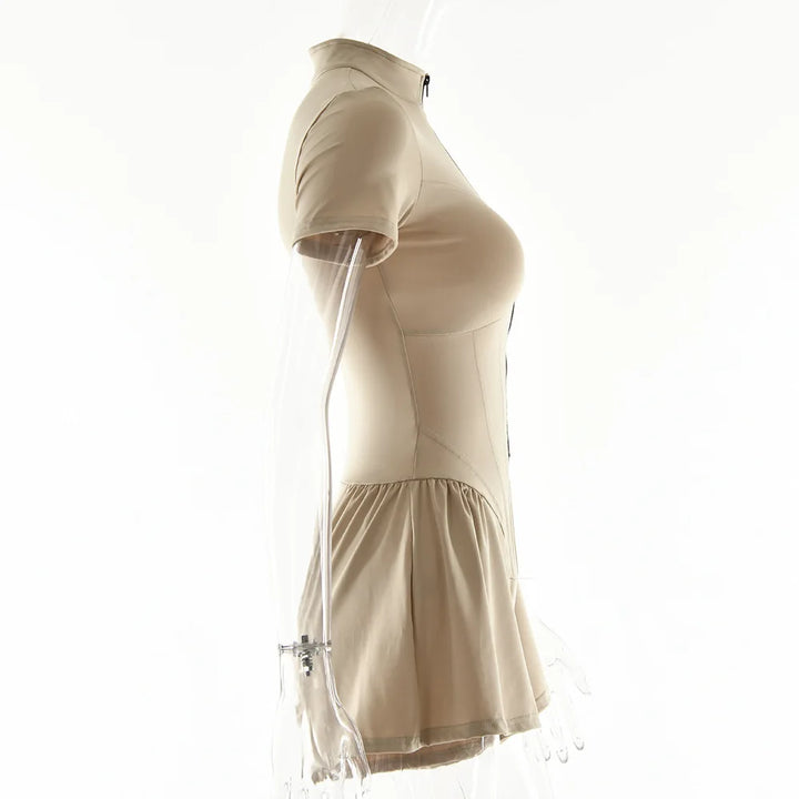 Short Sporty Jumpsuit with Corset Cut and Front Zipper Closure - Averie