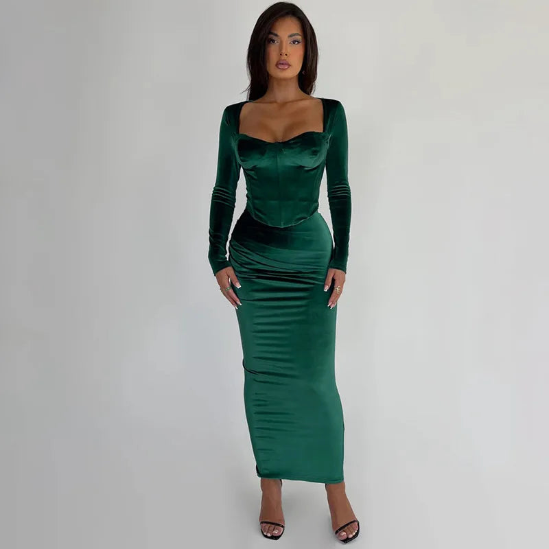 Velvet Two-Piece Set with Fitted Maxi Skirt and Top - Miranda