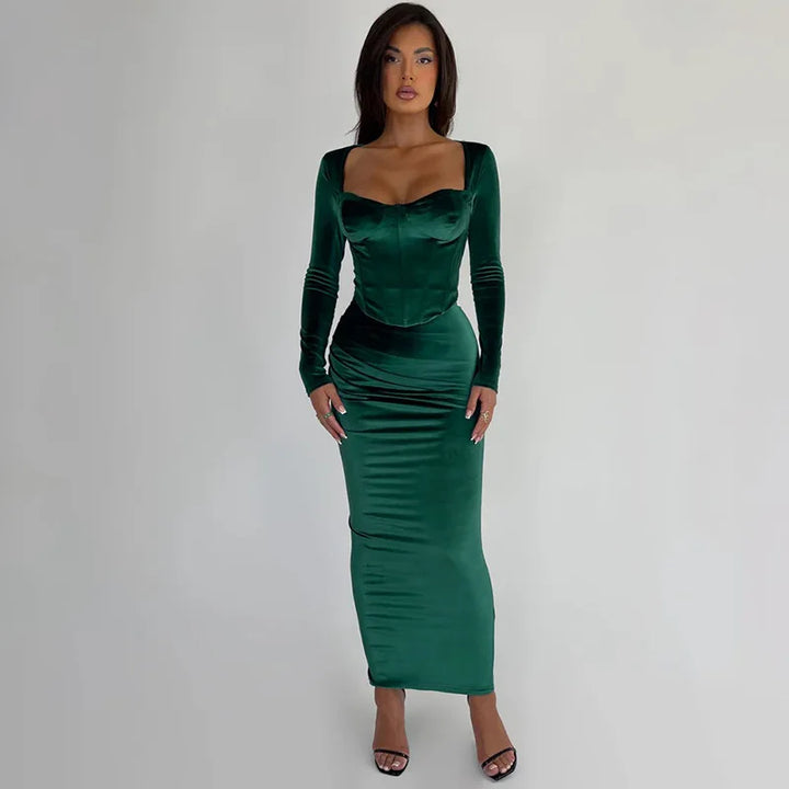 Velvet Two-Piece Set with Fitted Maxi Skirt and Top - Miranda