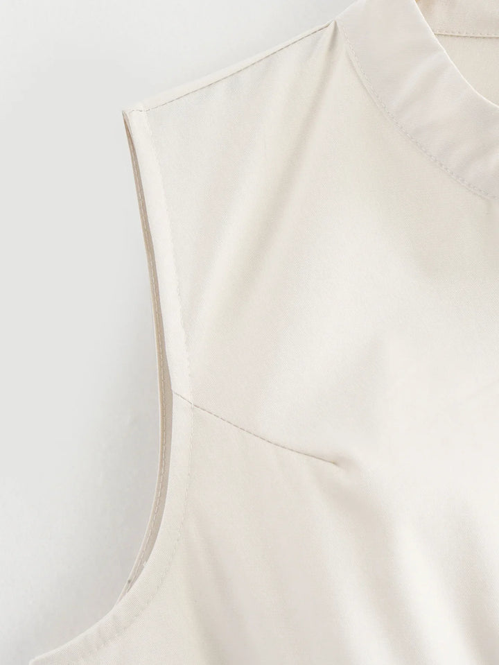 Tailored A-Line Maxi Dress with Front Zipper Closure - Adriana