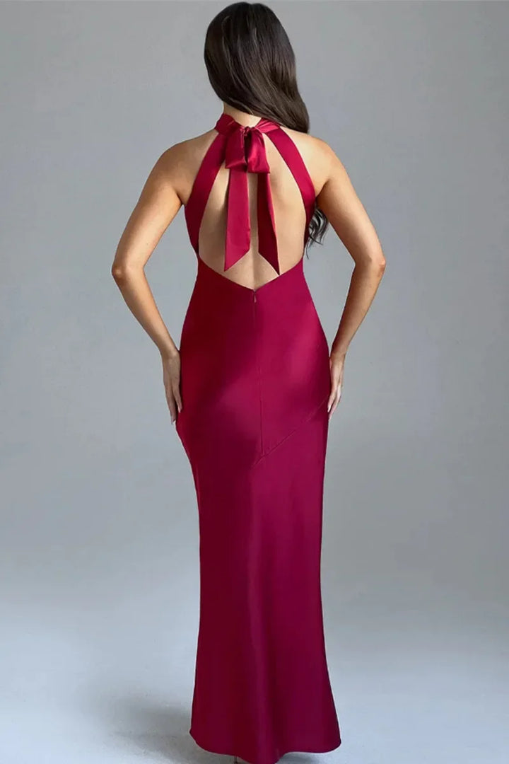 Maxi Satin Collar Dress with Slit Detail - Amari