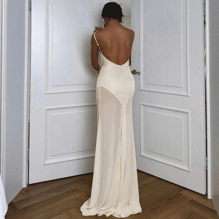 Maxi Satin Dress with Chiffon Detail and Open Back - Gracie