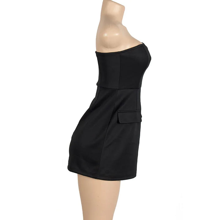 Strapless A-Line Mini Dress with Faux Pocket Detail - Angeles