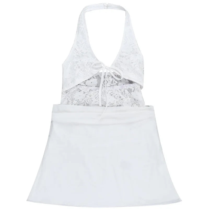 Mini dress with lace trim and open back - Yaz