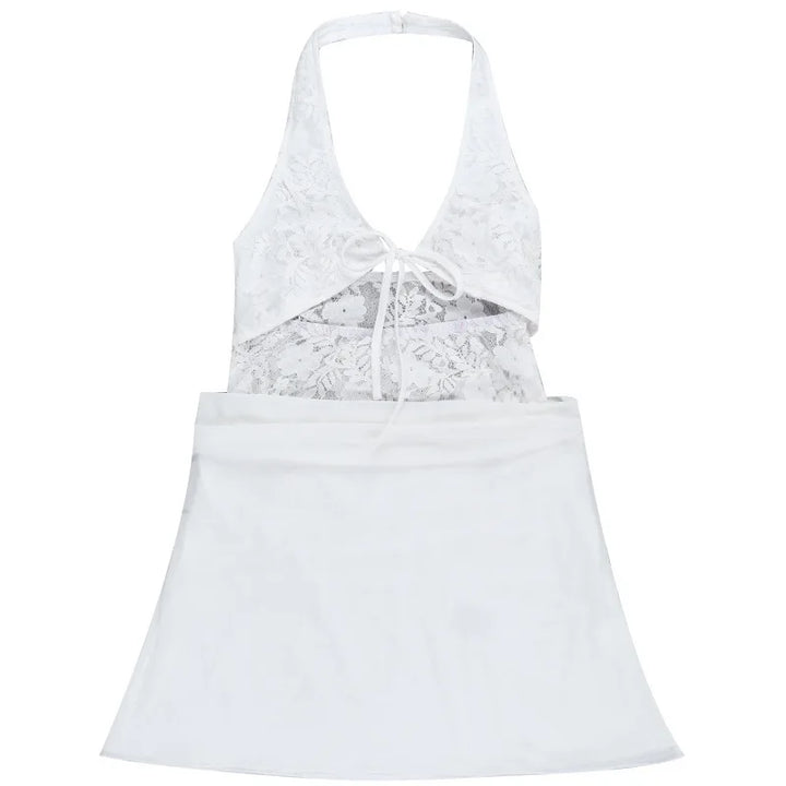 Mini dress with lace trim and open back - Yaz