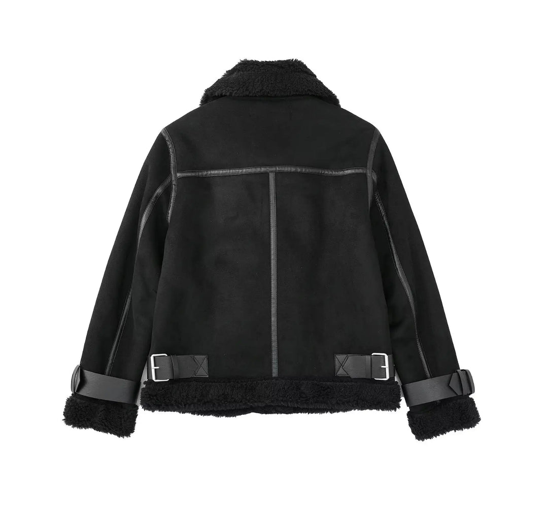 Oversized Leather Coat with Fur Lining - Kaya