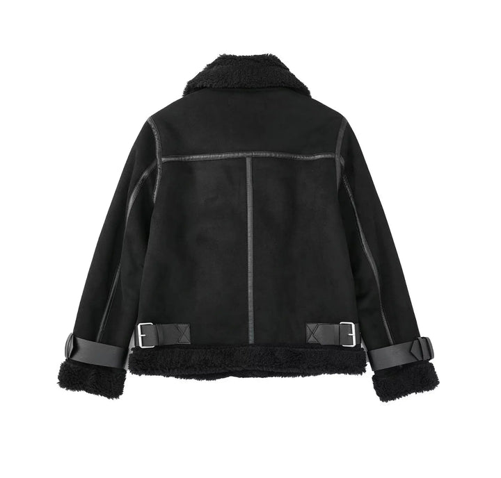 Oversized Leather Coat with Fur Lining - Kaya
