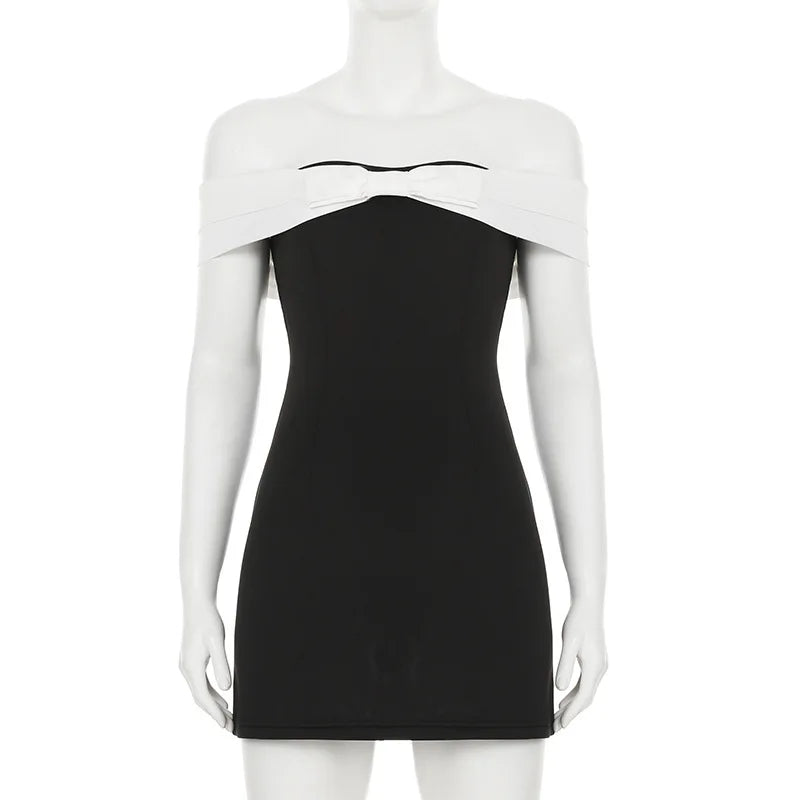 A-line mini dress with bow decoration and off-shoulder design - Heleny