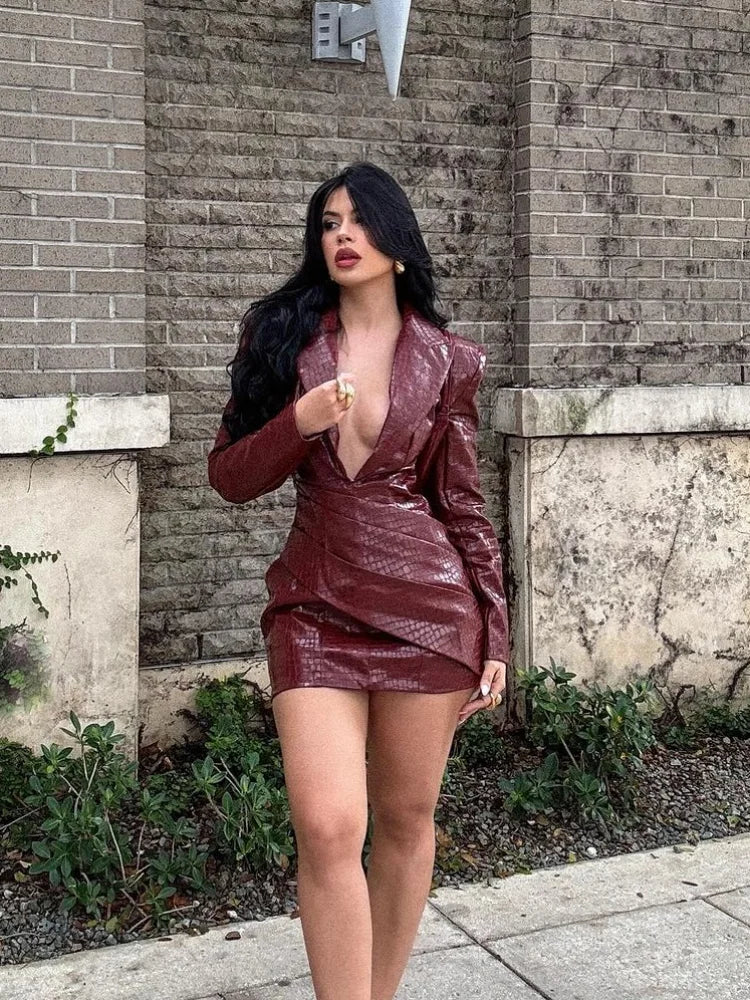 Faux Leather Mini Dress with Studded Design - Genevieve