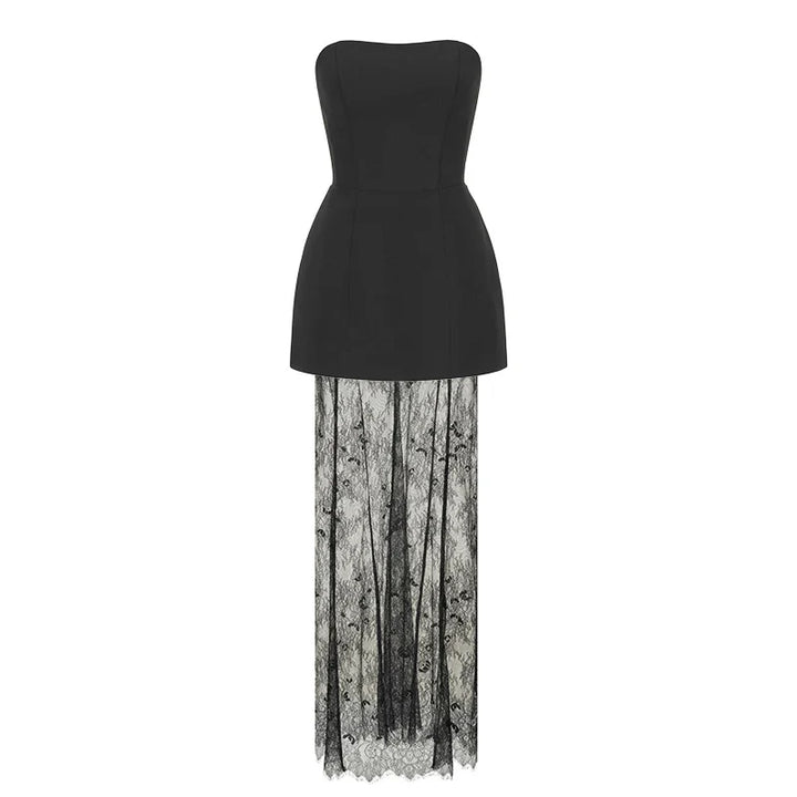 Elegant two-piece set strapless top and maxi lace skirt - Juline