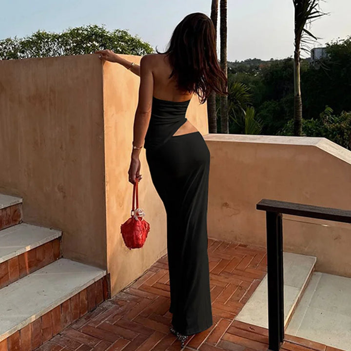 Maxi strapless dress with cut style and buckle detail - Tai