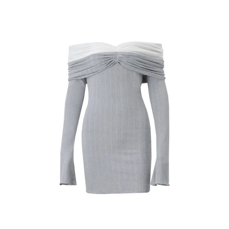 Knitted mini dress with off-shoulder ruching and bell sleeves - Belle