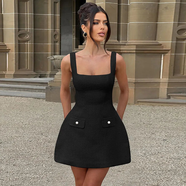 Woven mini dress in A-line cut with pocket decoration - Mili