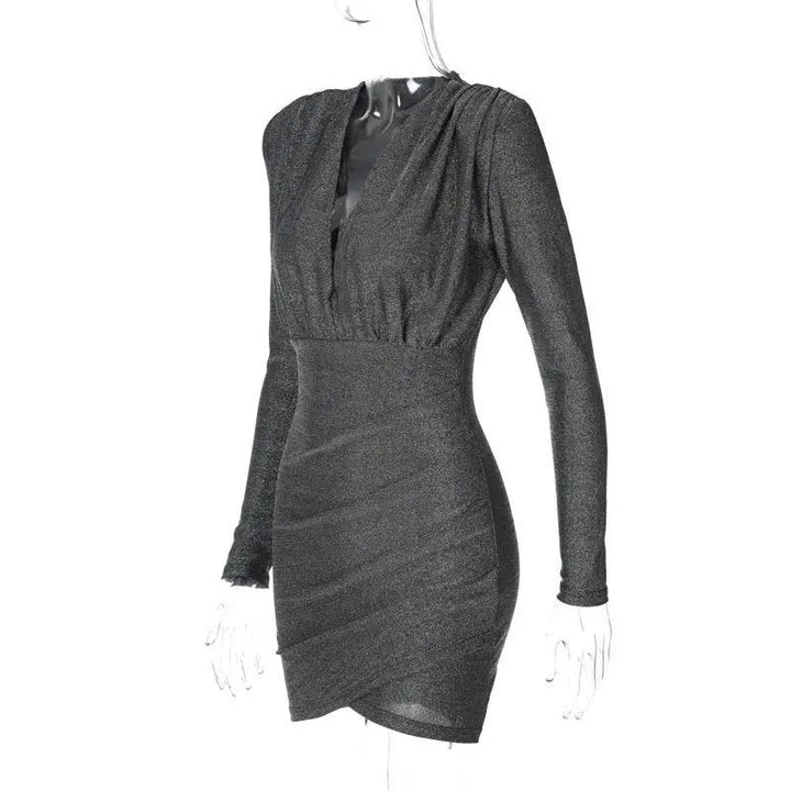 Mini Glitter Dress with V-Neck - Maia
