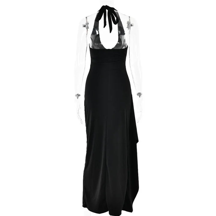 Luxury Maxi Dress with V-Neck, Deep Slit, and Open Back - Alicia