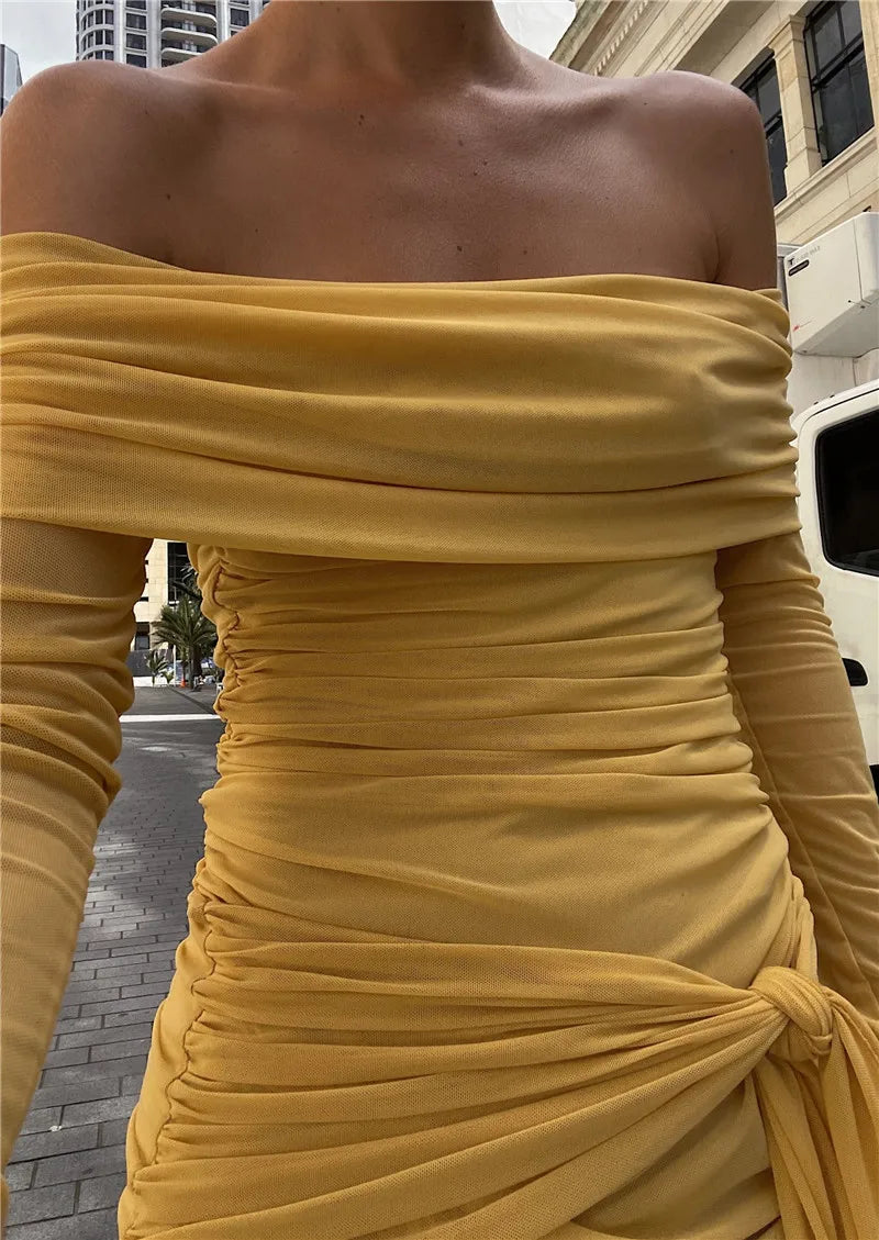 Chiffon mini dress with off-shoulder tie design - CAMI
