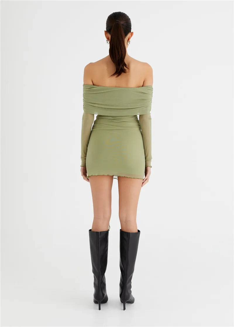 Chiffon mini dress with off-shoulder tie design - CAMI