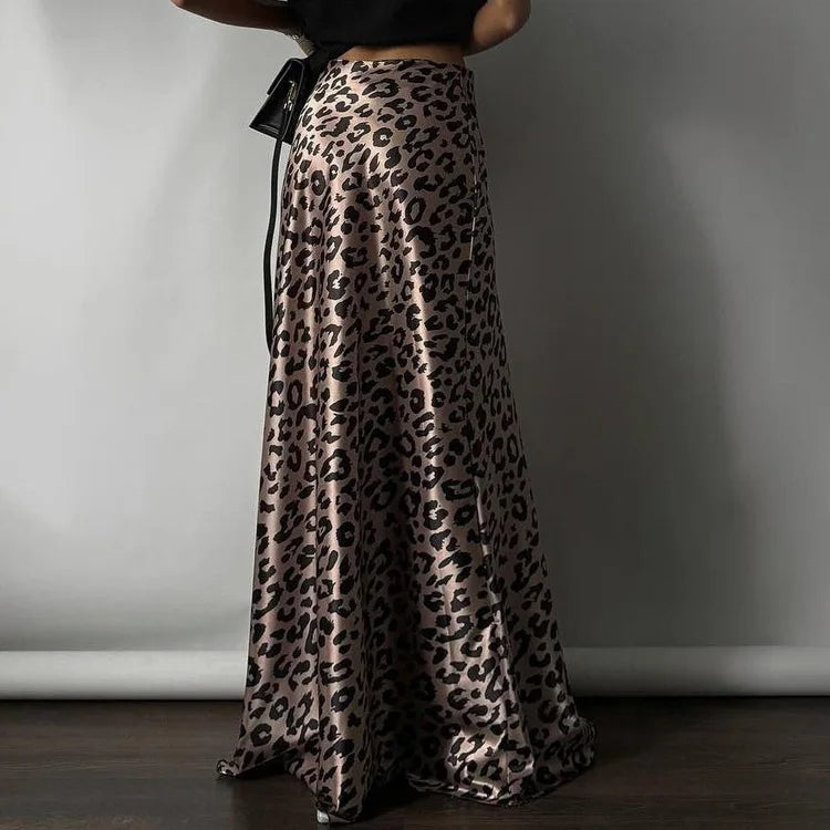 Leopard print satin maxi skirt - TAY